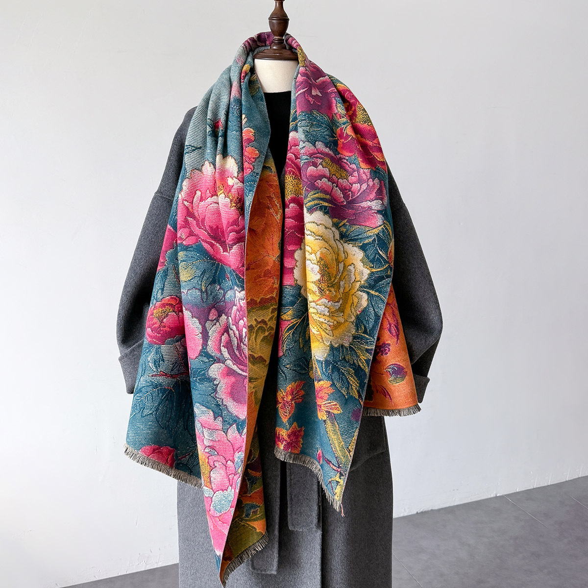 Cashmere Pashmina Wrap - Sıcak Kaşmir Eşarp Kadın Şal Çiçek
