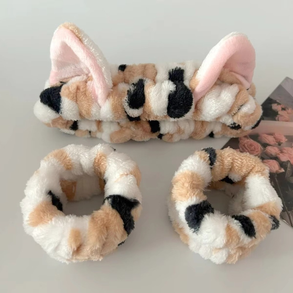 Winter Headband Fleece - 3 adet/takım Leopar Baskı Sevimli Kedi