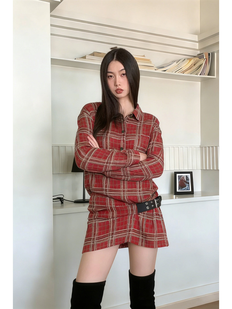 Flannel Shirt Lined - Punk Ekose Flanel Gömlek Elbise Kemer