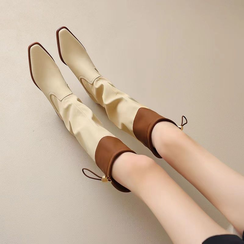 Waterproof Winter Boot - Kayısı Rengi Kare Burunlu Kadın Uzun